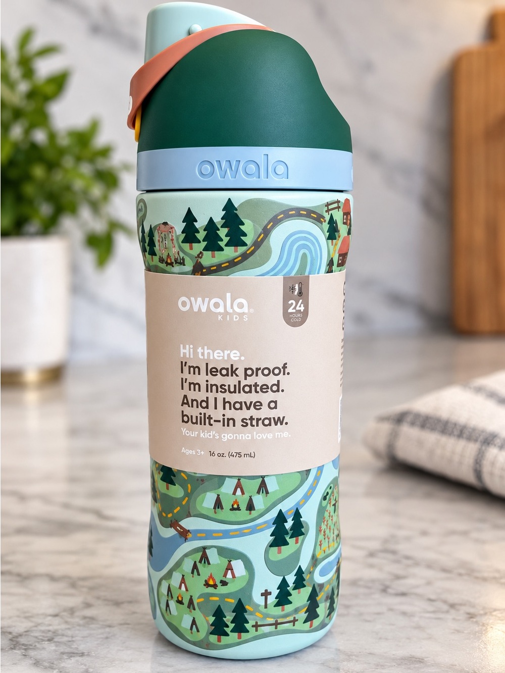 Owala Kids Insulated Straw Bottle - Freesip trail on. 16 oz. New